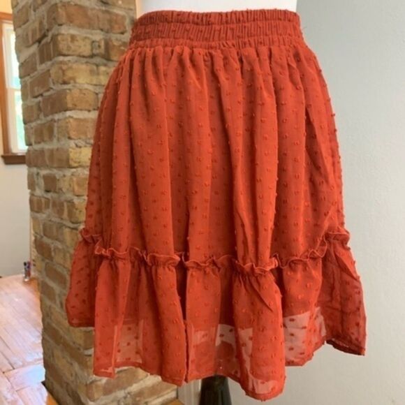 Swiss Dot Ruffle Rust Boho Chiffon TuTu Mini Skirt - Picture 2 of 9